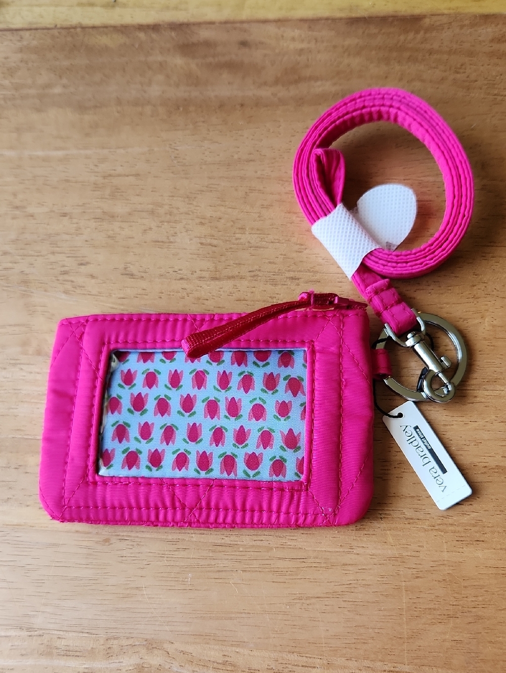 Vera Bradley Zip ID Case & Lanyard Peacock Pink Ultralight NWT